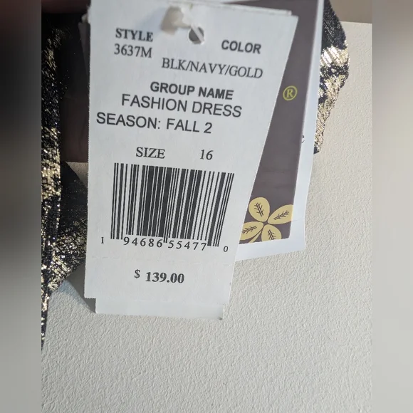 Taylor Black, Navy And Gold Long Sleeve Tiered Dress Size 16 - Picture 7 of 10